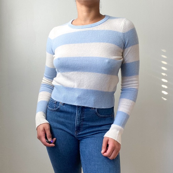 Intermix 100% Cashmere Cropped Striped Sweater - Picture 4 of 11
